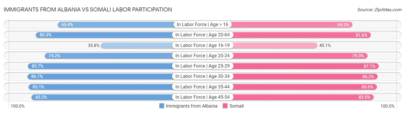 Immigrants from Albania vs Somali Labor Participation