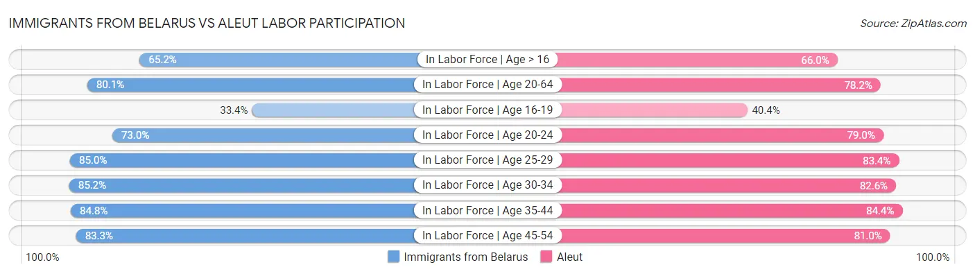Immigrants from Belarus vs Aleut Labor Participation