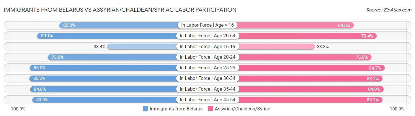 Immigrants from Belarus vs Assyrian/Chaldean/Syriac Labor Participation