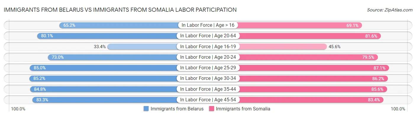Immigrants from Belarus vs Immigrants from Somalia Labor Participation