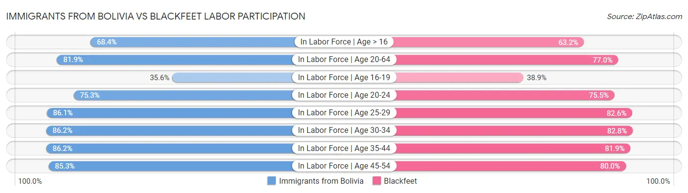 Immigrants from Bolivia vs Blackfeet Labor Participation