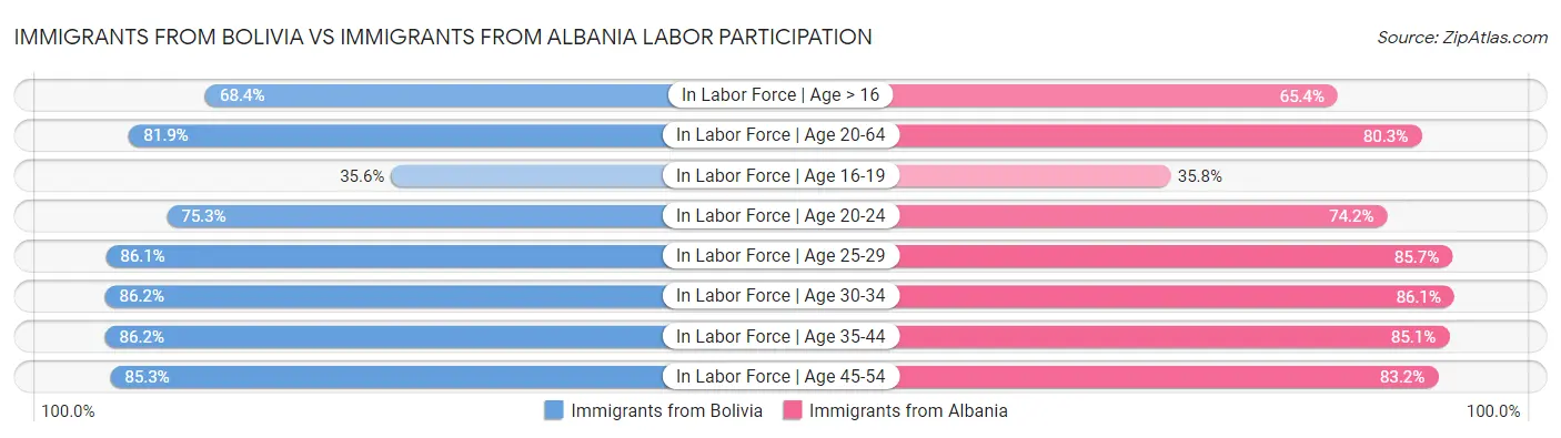 Immigrants from Bolivia vs Immigrants from Albania Labor Participation