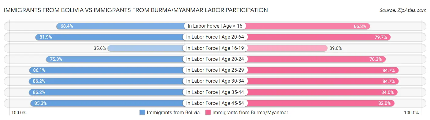 Immigrants from Bolivia vs Immigrants from Burma/Myanmar Labor Participation
