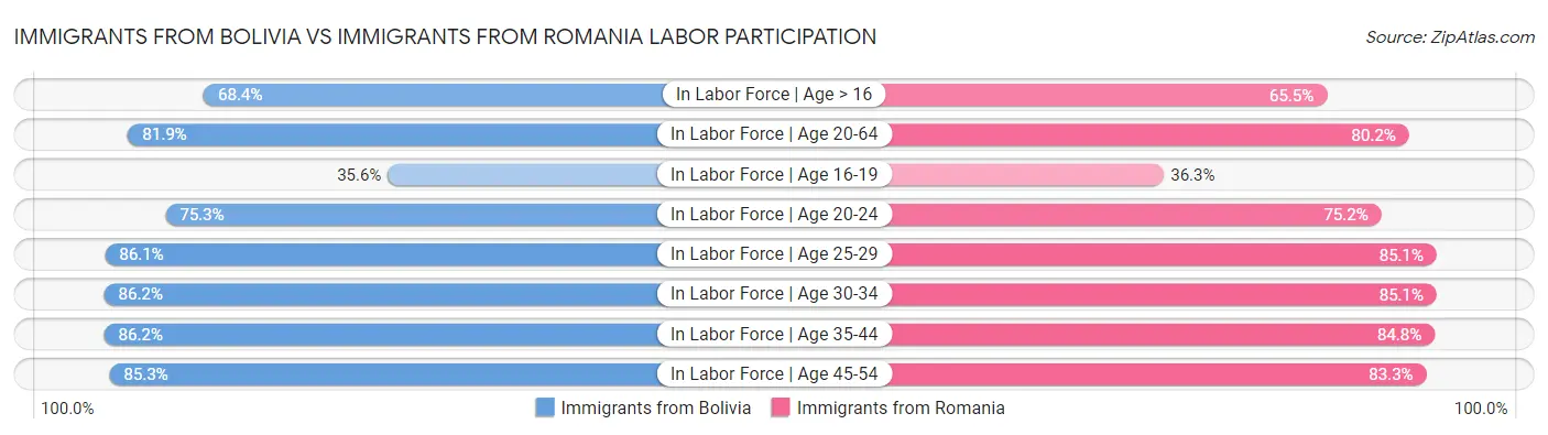 Immigrants from Bolivia vs Immigrants from Romania Labor Participation