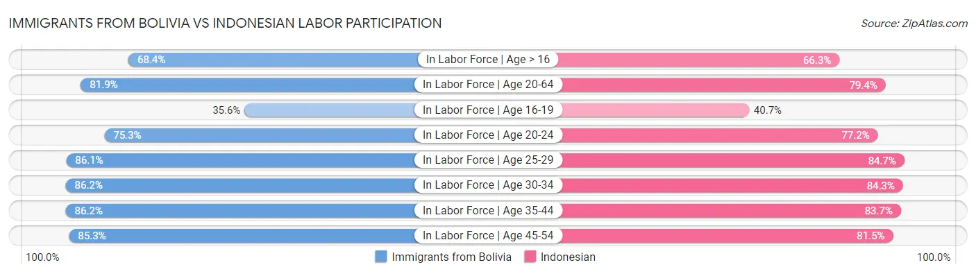 Immigrants from Bolivia vs Indonesian Labor Participation