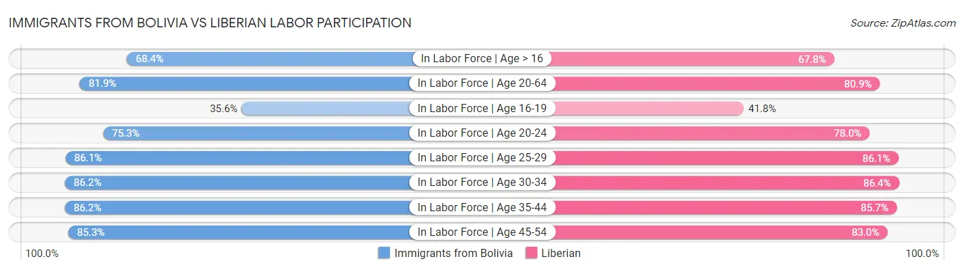 Immigrants from Bolivia vs Liberian Labor Participation