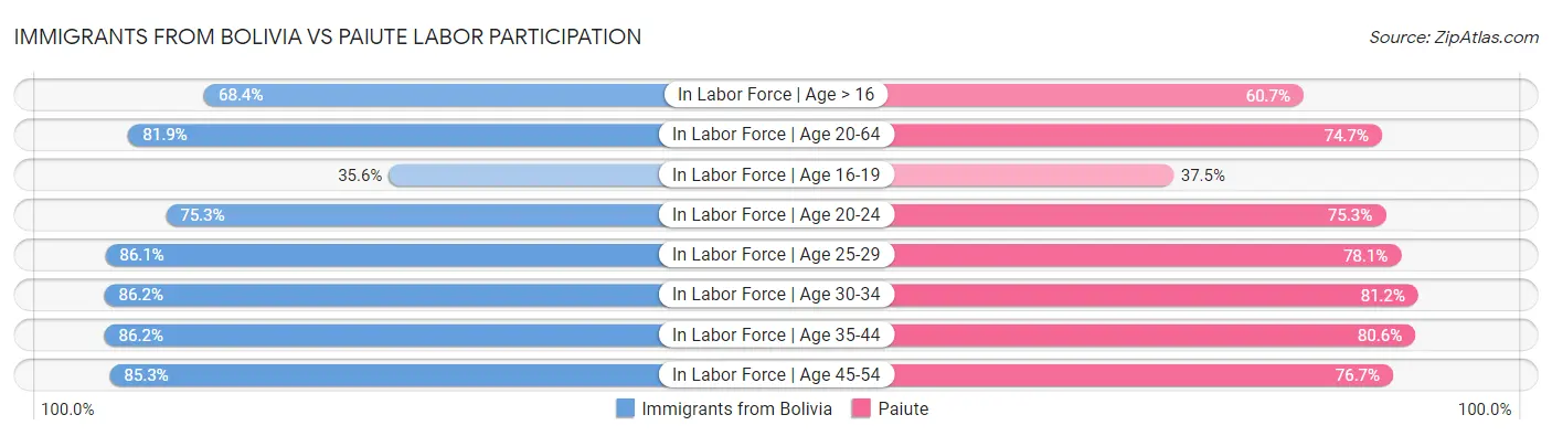 Immigrants from Bolivia vs Paiute Labor Participation