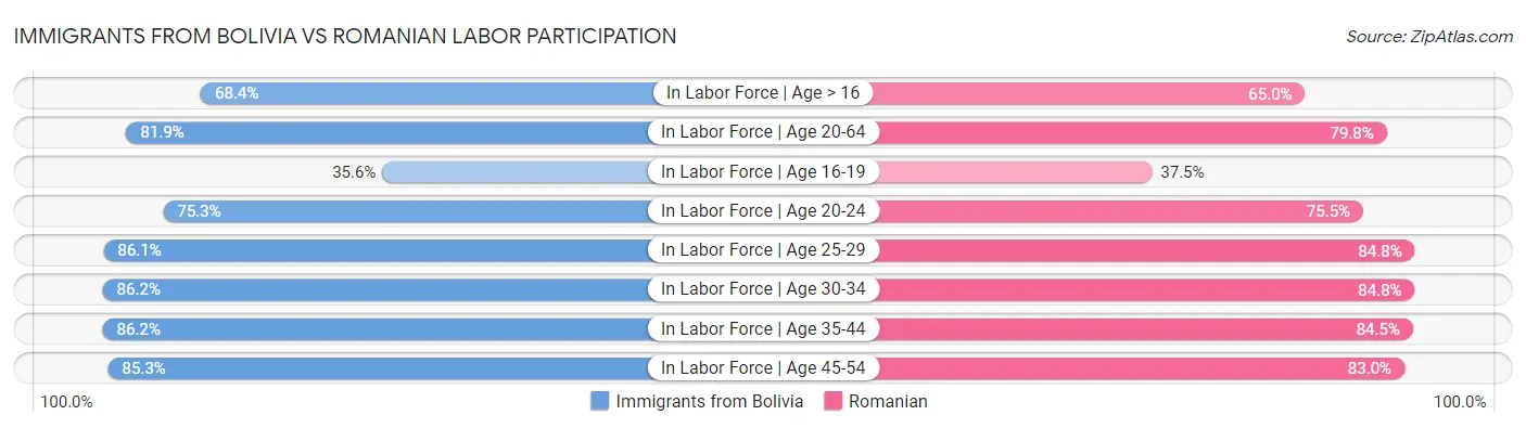 Immigrants from Bolivia vs Romanian Labor Participation