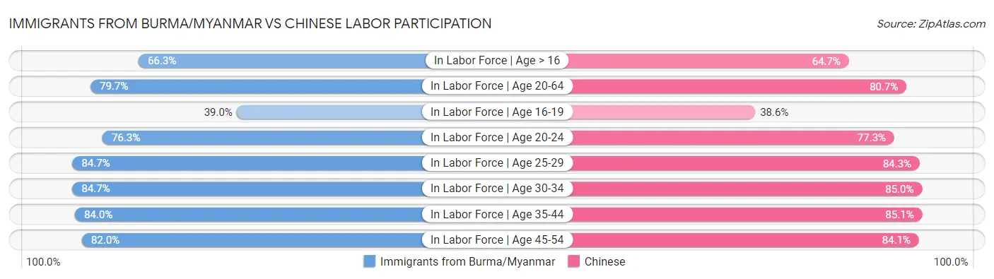 Immigrants from Burma/Myanmar vs Chinese Labor Participation
