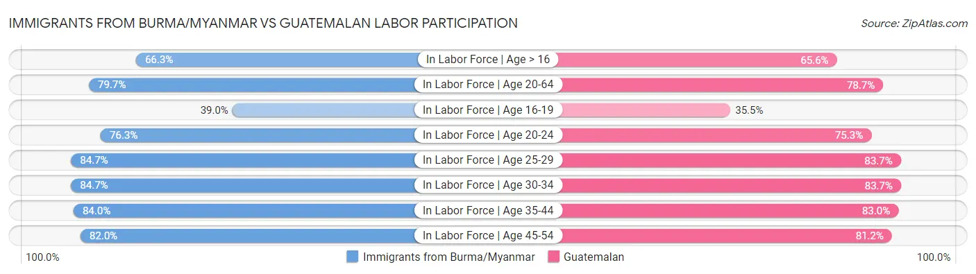 Immigrants from Burma/Myanmar vs Guatemalan Labor Participation