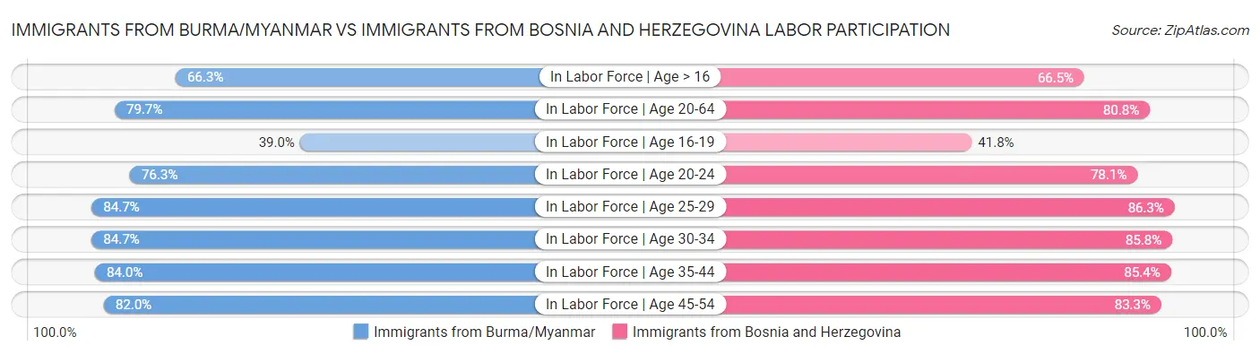 Immigrants from Burma/Myanmar vs Immigrants from Bosnia and Herzegovina Labor Participation