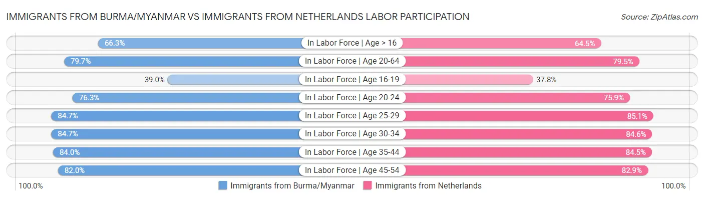 Immigrants from Burma/Myanmar vs Immigrants from Netherlands Labor Participation