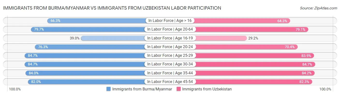Immigrants from Burma/Myanmar vs Immigrants from Uzbekistan Labor Participation