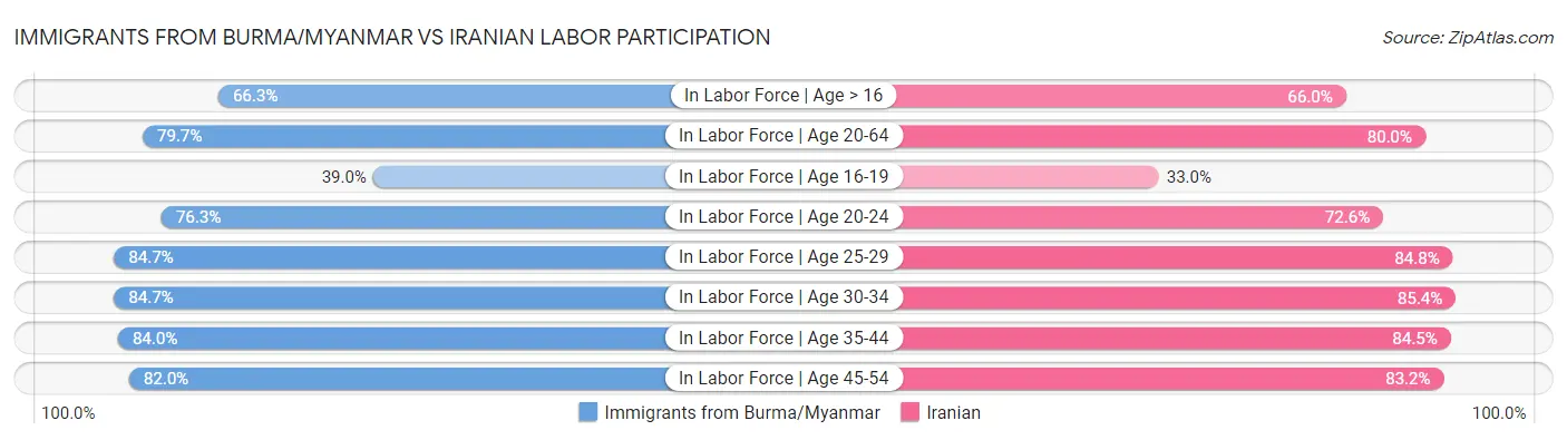 Immigrants from Burma/Myanmar vs Iranian Labor Participation