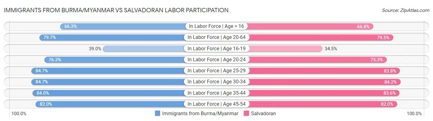Immigrants from Burma/Myanmar vs Salvadoran Labor Participation