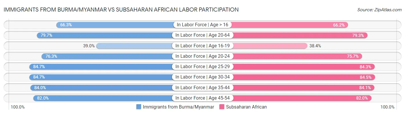 Immigrants from Burma/Myanmar vs Subsaharan African Labor Participation