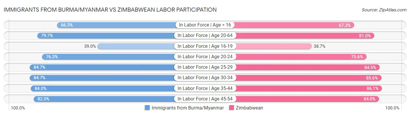 Immigrants from Burma/Myanmar vs Zimbabwean Labor Participation