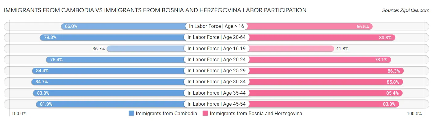 Immigrants from Cambodia vs Immigrants from Bosnia and Herzegovina Labor Participation