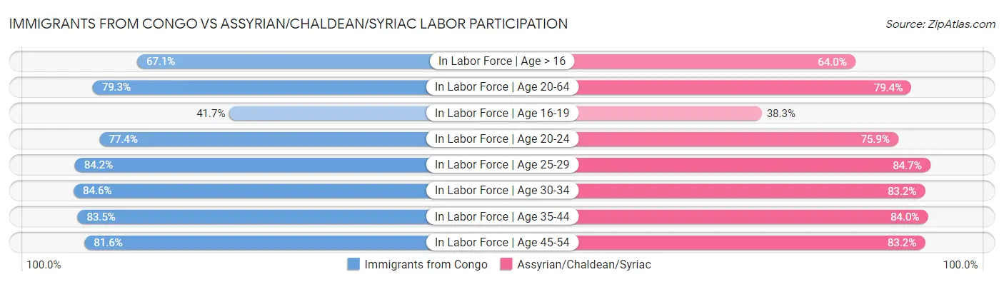 Immigrants from Congo vs Assyrian/Chaldean/Syriac Labor Participation