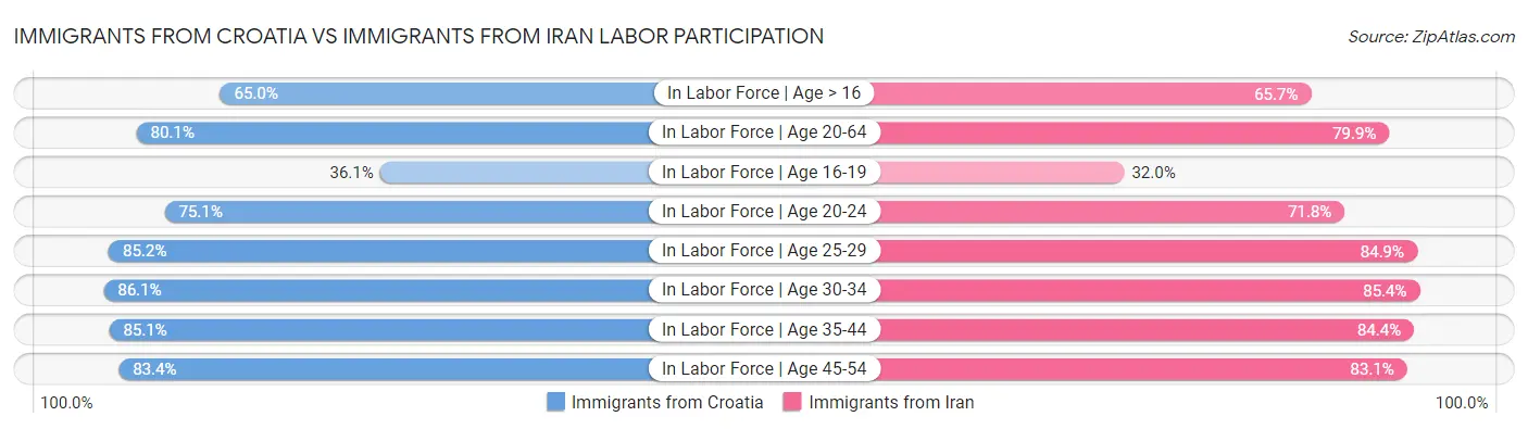 Immigrants from Croatia vs Immigrants from Iran Labor Participation