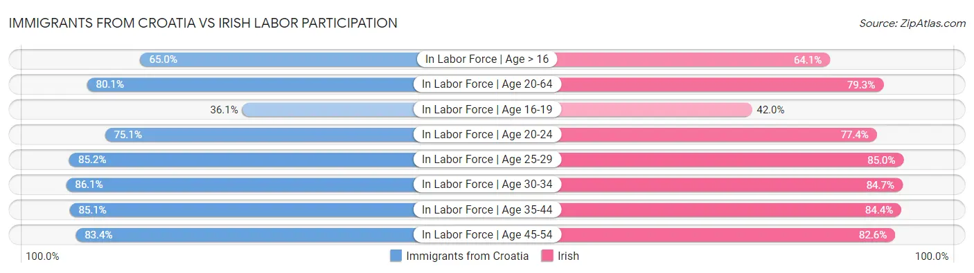 Immigrants from Croatia vs Irish Labor Participation