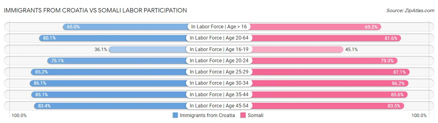 Immigrants from Croatia vs Somali Labor Participation