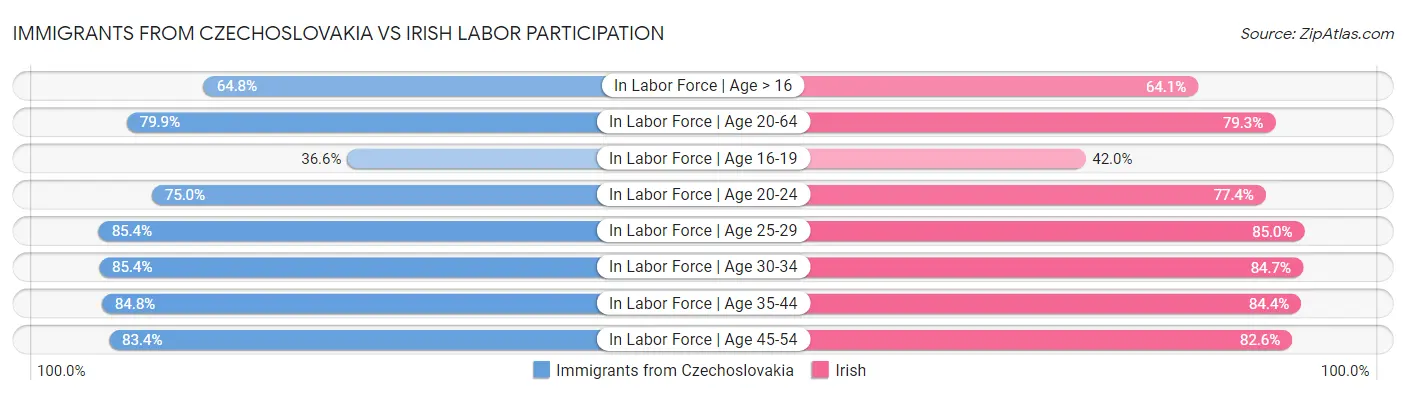 Immigrants from Czechoslovakia vs Irish Labor Participation