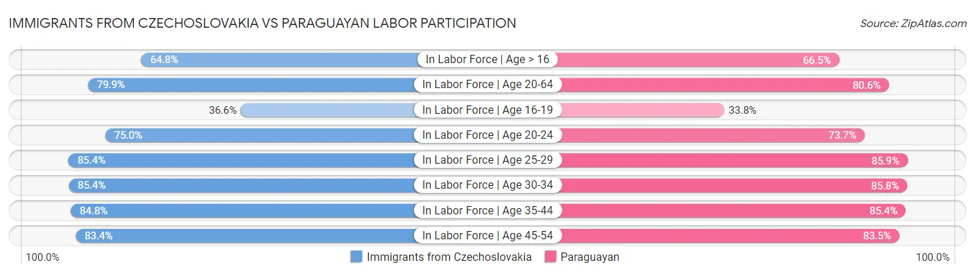 Immigrants from Czechoslovakia vs Paraguayan Labor Participation