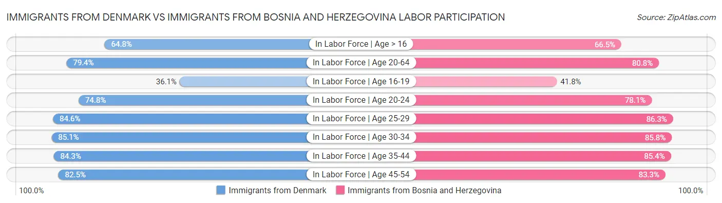 Immigrants from Denmark vs Immigrants from Bosnia and Herzegovina Labor Participation