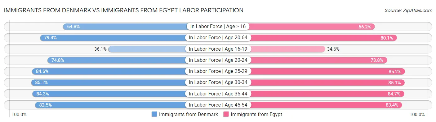 Immigrants from Denmark vs Immigrants from Egypt Labor Participation