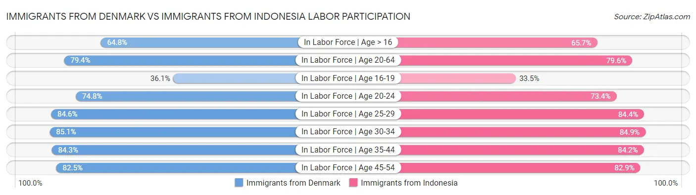 Immigrants from Denmark vs Immigrants from Indonesia Labor Participation