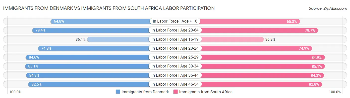 Immigrants from Denmark vs Immigrants from South Africa Labor Participation