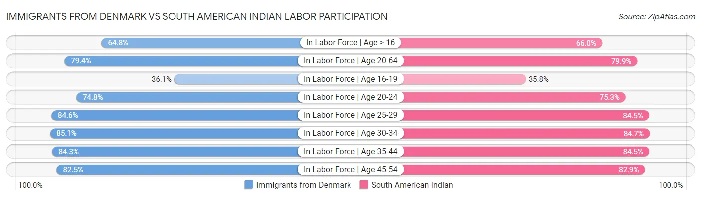 Immigrants from Denmark vs South American Indian Labor Participation
