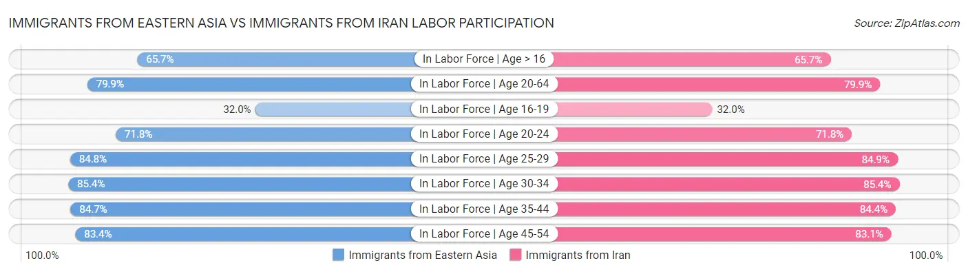 Immigrants from Eastern Asia vs Immigrants from Iran Labor Participation