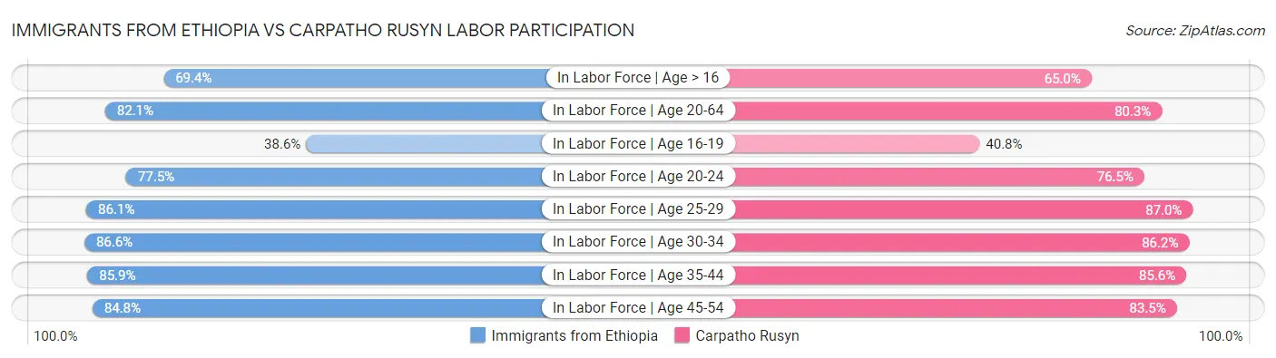 Immigrants from Ethiopia vs Carpatho Rusyn Labor Participation