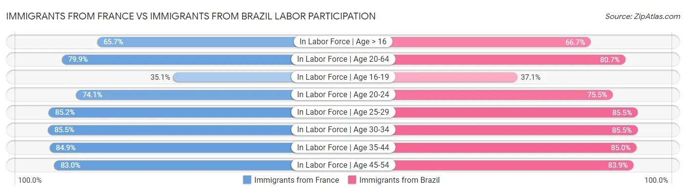 Immigrants from France vs Immigrants from Brazil Labor Participation