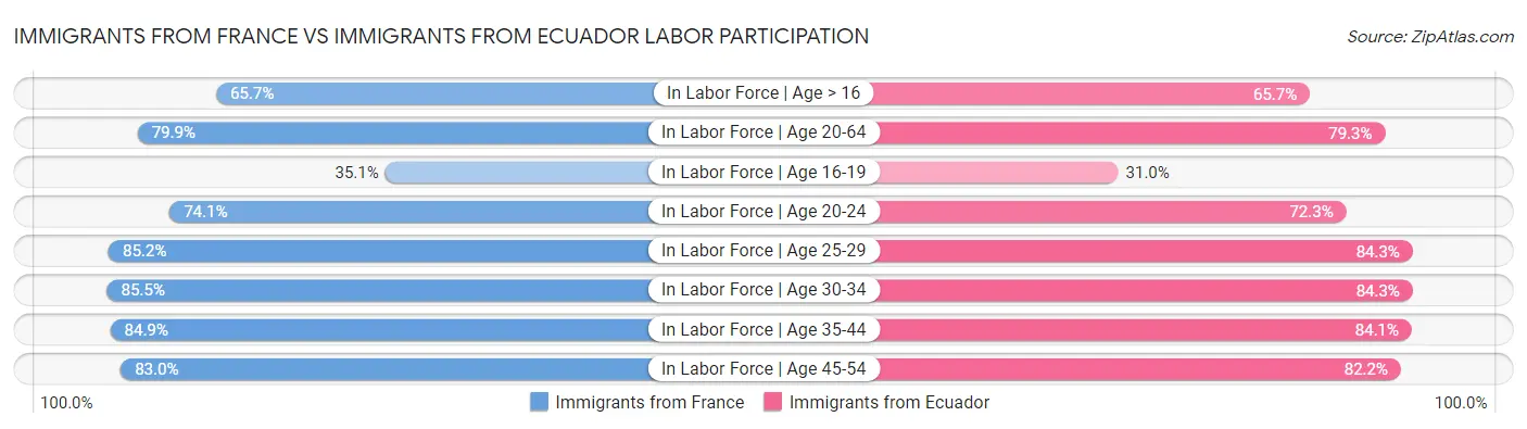 Immigrants from France vs Immigrants from Ecuador Labor Participation