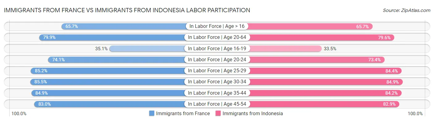 Immigrants from France vs Immigrants from Indonesia Labor Participation