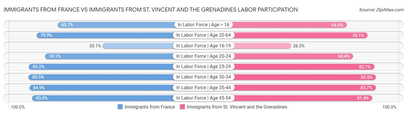 Immigrants from France vs Immigrants from St. Vincent and the Grenadines Labor Participation