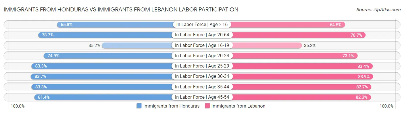 Immigrants from Honduras vs Immigrants from Lebanon Labor Participation