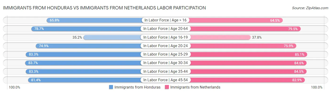 Immigrants from Honduras vs Immigrants from Netherlands Labor Participation