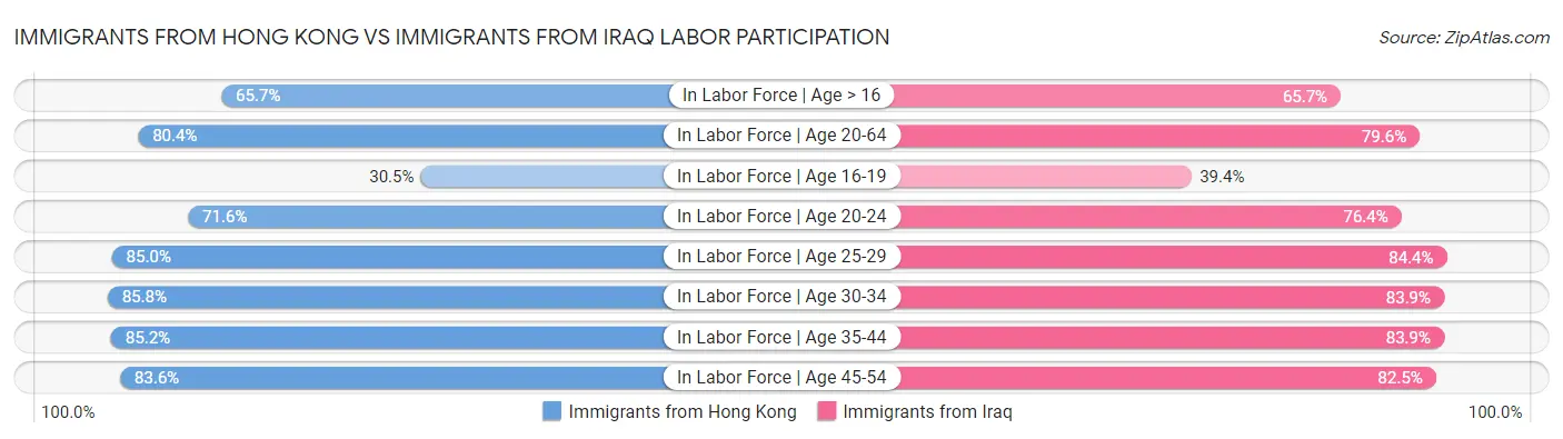 Immigrants from Hong Kong vs Immigrants from Iraq Labor Participation