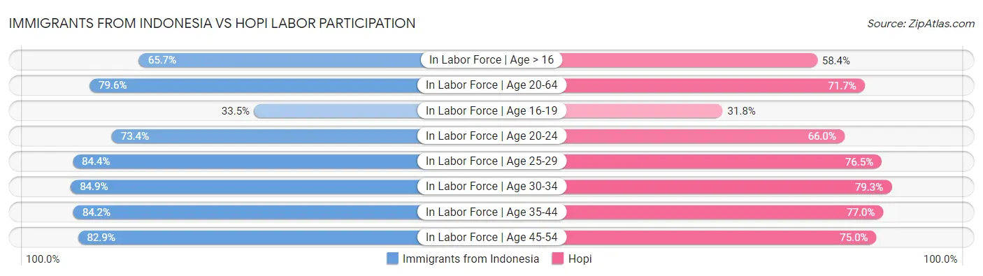 Immigrants from Indonesia vs Hopi Labor Participation