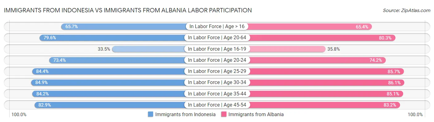 Immigrants from Indonesia vs Immigrants from Albania Labor Participation
