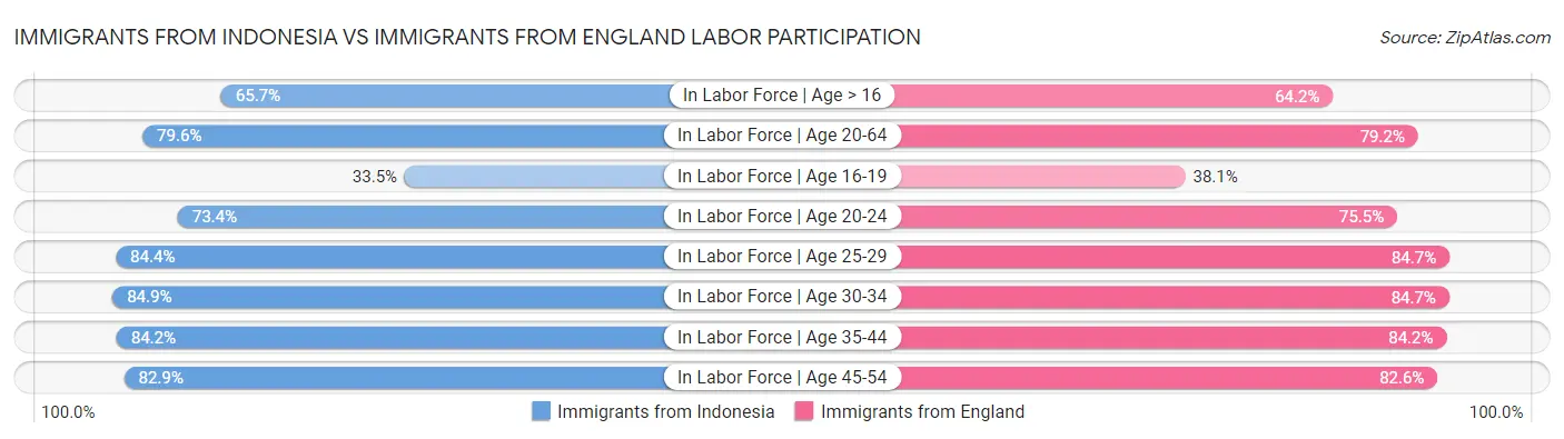 Immigrants from Indonesia vs Immigrants from England Labor Participation