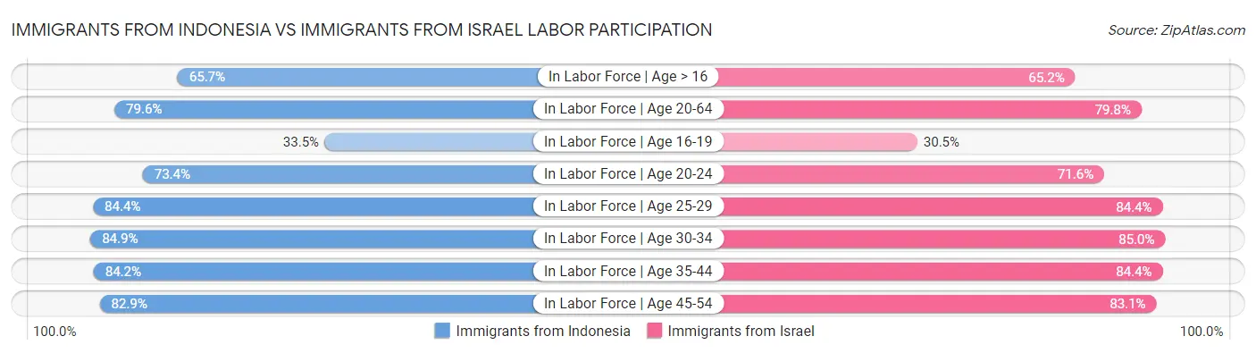 Immigrants from Indonesia vs Immigrants from Israel Labor Participation