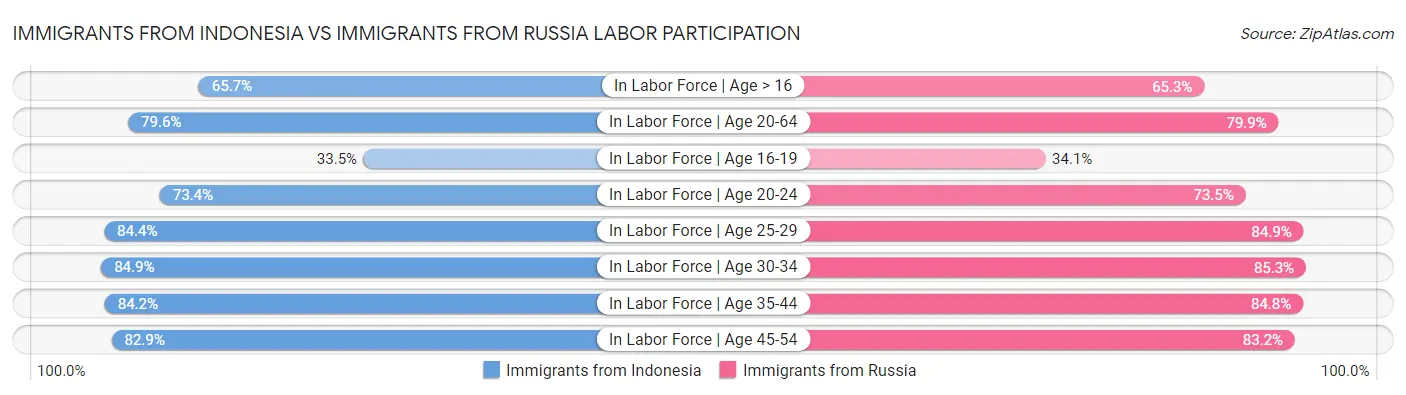 Immigrants from Indonesia vs Immigrants from Russia Labor Participation