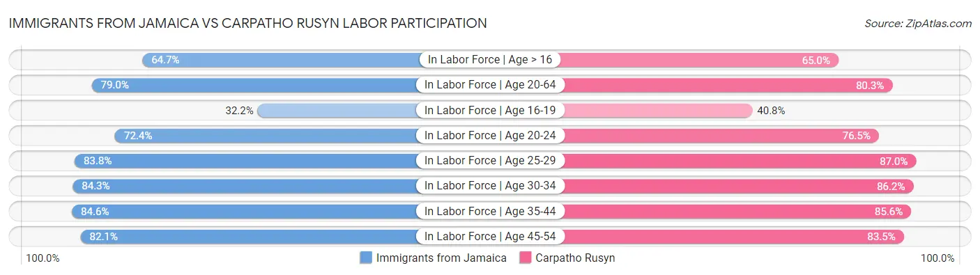 Immigrants from Jamaica vs Carpatho Rusyn Labor Participation