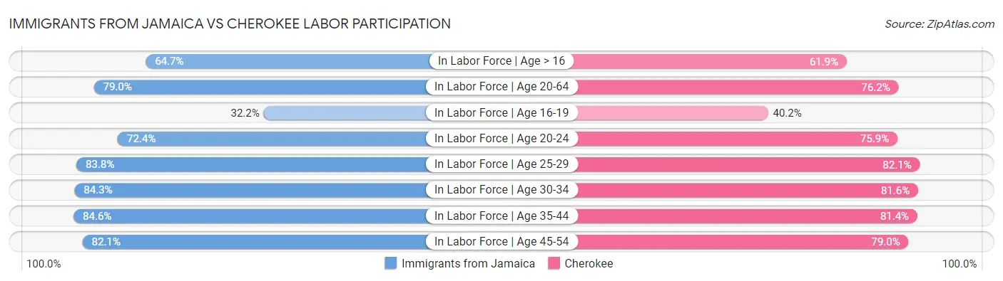 Immigrants from Jamaica vs Cherokee Labor Participation
