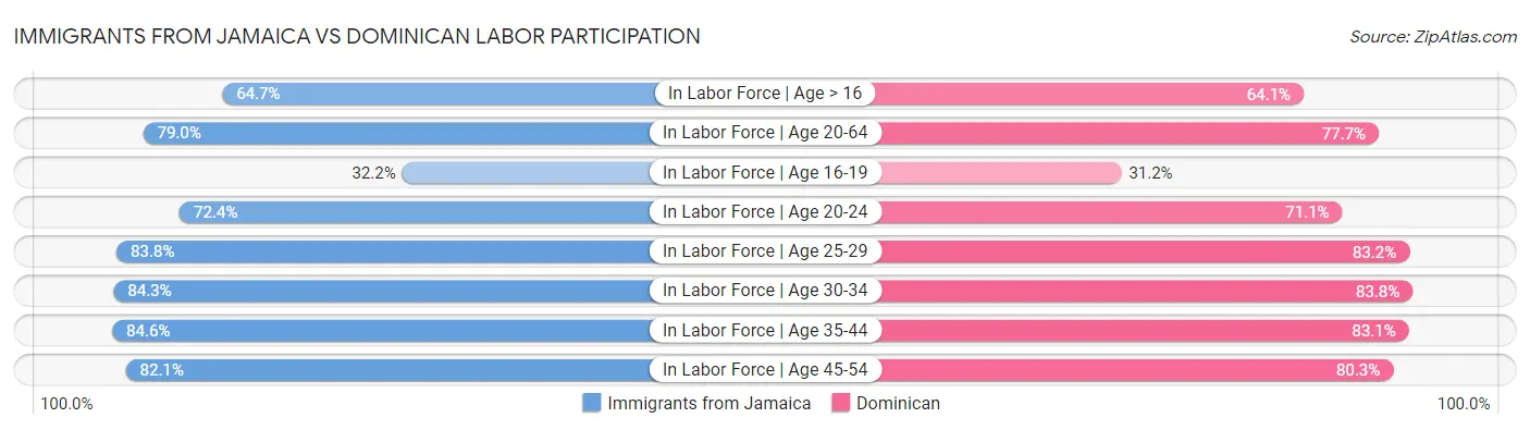 Immigrants from Jamaica vs Dominican Labor Participation